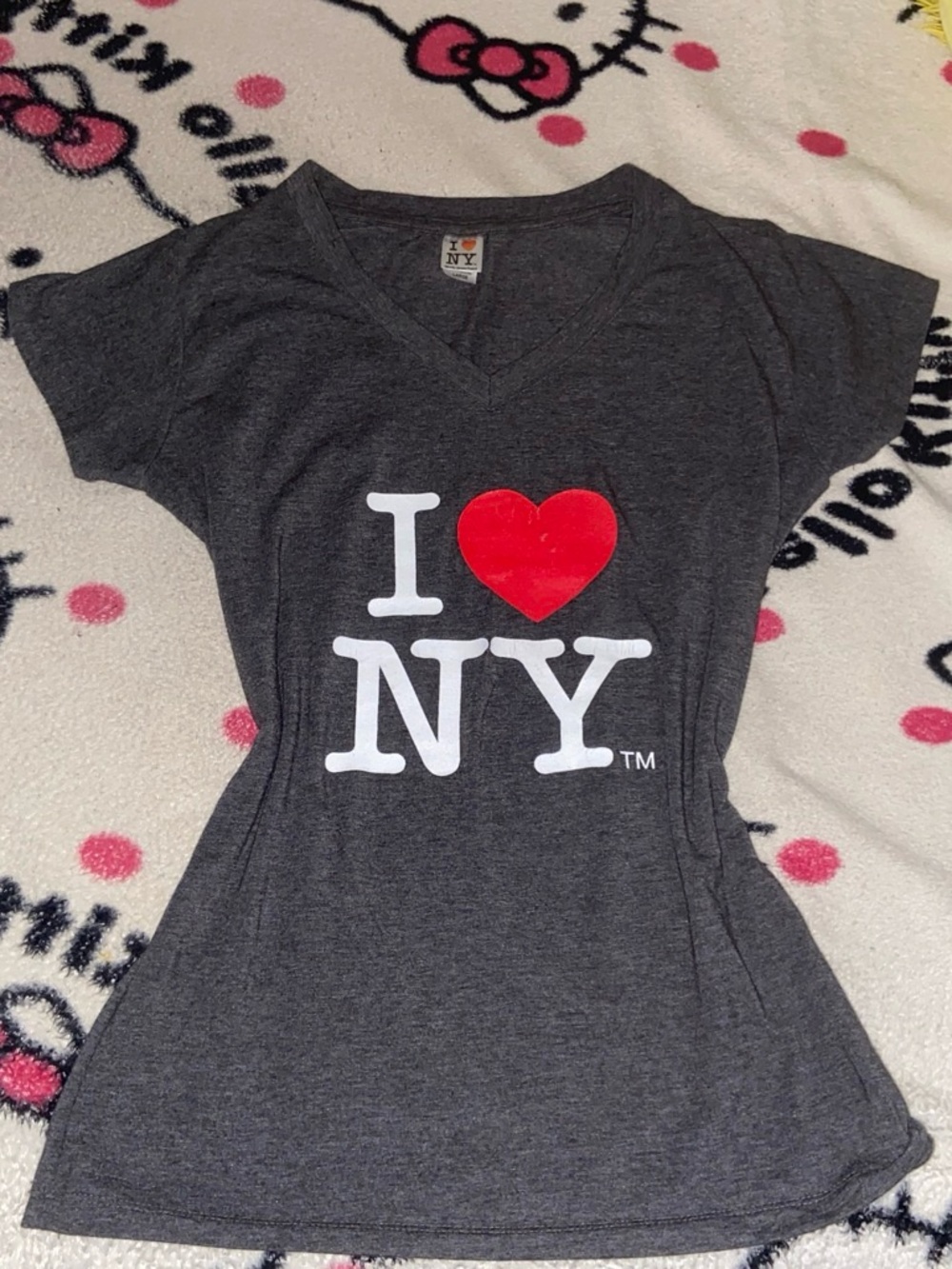 I Heart NY Short Sleeve V-Neck Tee - Charcoal